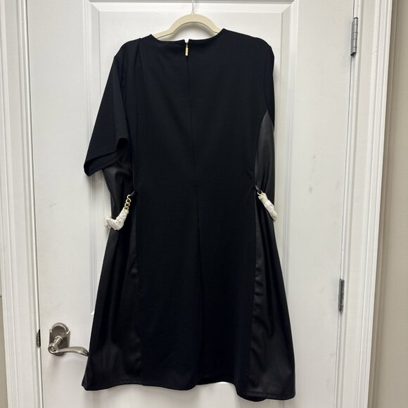 New Michael Kors Womens Size 3X Black Faux Leather Mixed Media Chain Shift Dress - Picture 8 of 11
